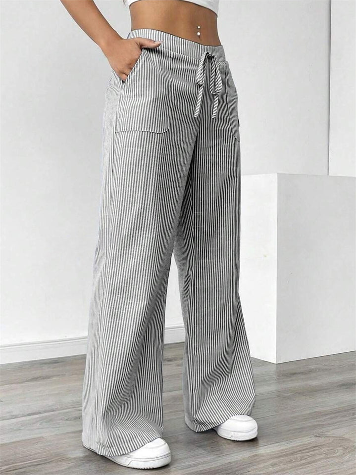 Women's Casual Street Striped Drawstring Wide Leg Pants