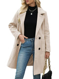 Women's Winter Long Wool Blend Lapel Double Breasted Trench Coats