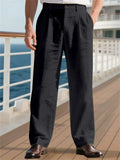 Male's Solid Color Casual Loose Straight Wide Leg Suit Trousers