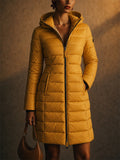 Women Detachable Hooded Slim Fit Mid Length Quilted Puffer Coat