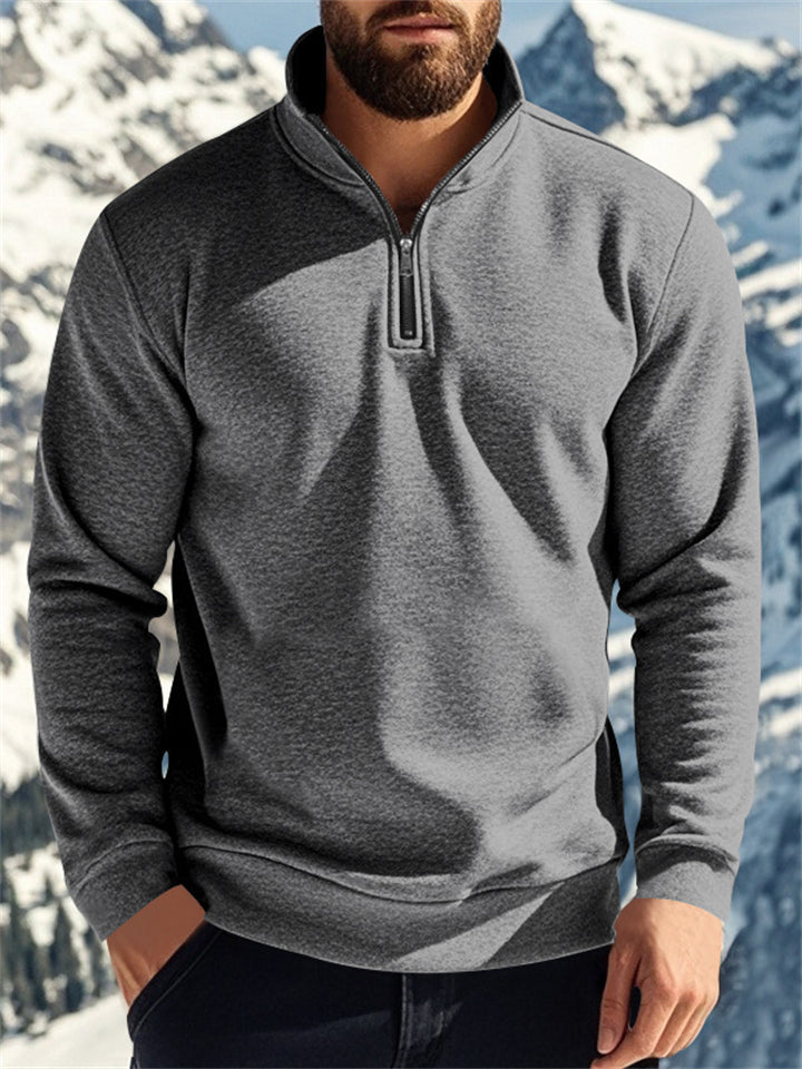 Men's Vintage Autumn Stand Collar Solid Color Long Sleeve Shirts