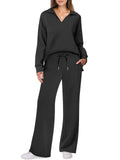 Women's Autumn Casual V Neck Lapel Long Sleeve Solid Color Outfit