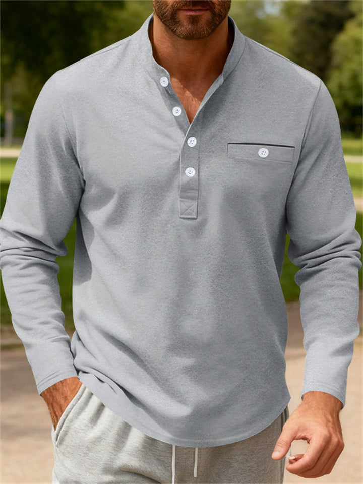 Men's Simple Autumn Henley Long Sleeve T-Shirt Casual Innerwear