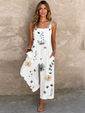 Women's Summer Retro Printed Sleeveless Casual Strappy Jumpsuits