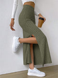 Casual Side Slit Stretchy Knitted Skirt for Women