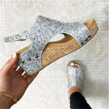 Female Modern Sequin Open Toe Wedge Heel Sandals