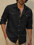 Men's Casual Linen Long Sleeve Spring Shirts with Front Pockets