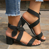Women's Elegant Side Bowknot Cross Strap Velcro High Heel Sandals
