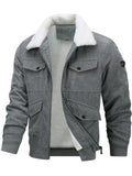 Plus Size Men's Corduroy Fleece Lined Warm Utility Coats with Pockets