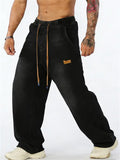 Men's Streetwear Faded Drawstring Elastic Waistband Wide Leg Denim Pants