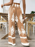 Women's Ethnic Style Printed High Waist Drawstring Wide Leg Pants