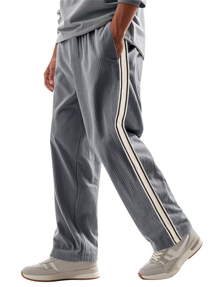 Men's Casual Corduroy Contrast Color Stripe Straight Pants