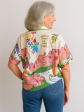 Women's Personalized Ggraffiti Printing Turn-down Collar Blouse