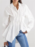 Women's Single Breasted Lapel Asymmetric Hem Long Sleeve Blouses