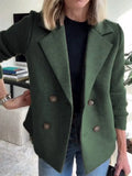 Women's Double Breasted Blazer Coat with Knitted Sleeves for Casual Wear