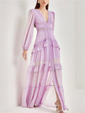 Women's V-Neck Vintage Holiday Ruffled Split Big Hem Dresses