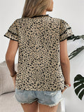 Women's French Style Floral Printed V Neck Ruffled Sleeve Shirts