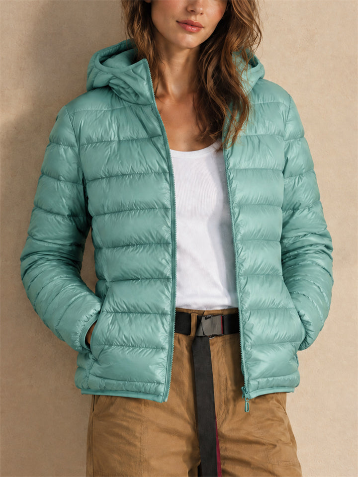 Women Hooded Puffer Jacket Zip Up Lightweight Outerwear