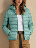 Women Hooded Puffer Jacket Zip Up Lightweight Outerwear