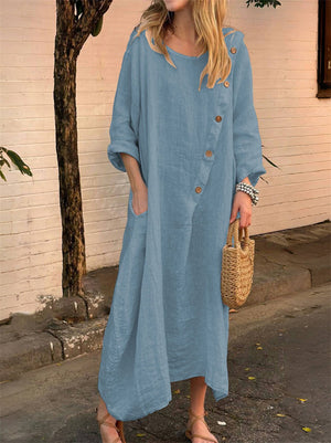 Women's Autumn Loose Round Neck Long-sleeved Solid Color Irregular Dress