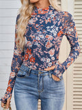 Women's Floral Print Mock Neck Long Sleeve T Shirts