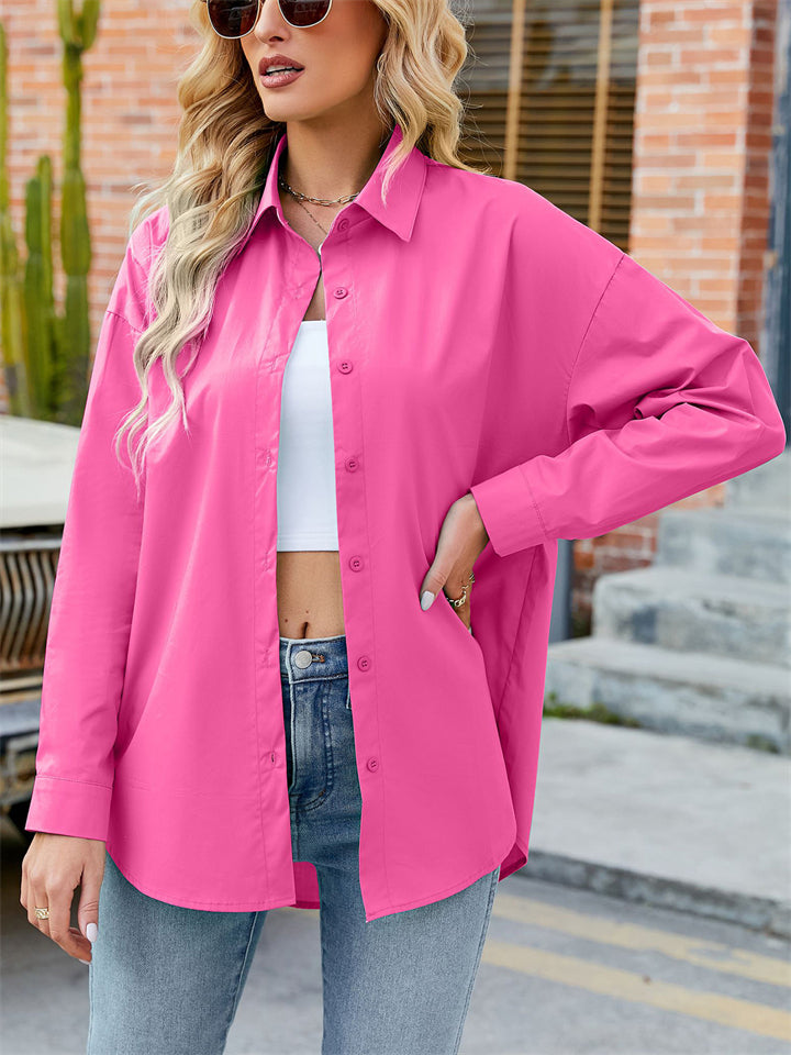 Women's Casual Candy Colors Lapel Long Sleeve Blouse