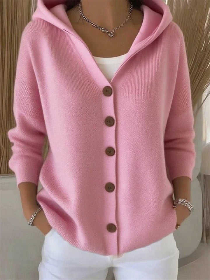 Women's Autumn Candy Color Button Up Hooded Sweaters