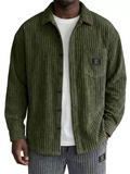 Mens Ribbed Knit Button Down Corduroy Shirt Jacket
