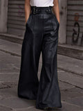 Women's Casual Fashion PU Leather High Rise Flared Pants