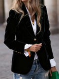 A‌utumn Single Breasted Lapel Velvet Blazer for Women with Button Details