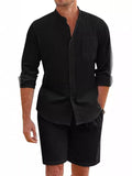 Men's Comfy Short Sleeved Button Up Beach Linen Set