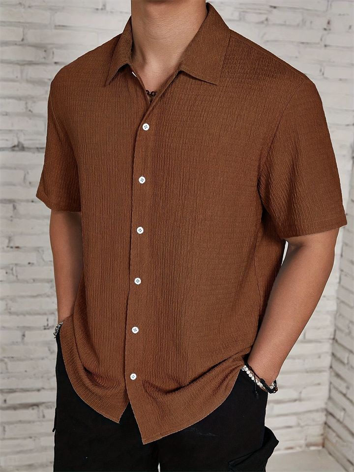 Men's Summer Wear Textured Short Sleeve Button Down Shirts