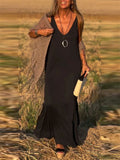 Women's Summer Solid Color V Neck Sleeveless Maxi Dress