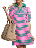 Women's Contrast Color Stripe Lapel Mini Dress