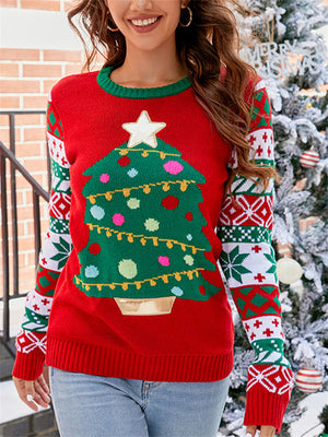 Women's Autumn Letters Christmas Pattern Round Neck Pullover Long Sleeve Sweaters