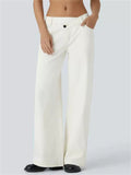 Women's Solid Color Criss-Cross Waist Wide Leg Denim Pants