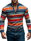 Men's Contrast Color Stripe Long Sleeve Henley Shirts