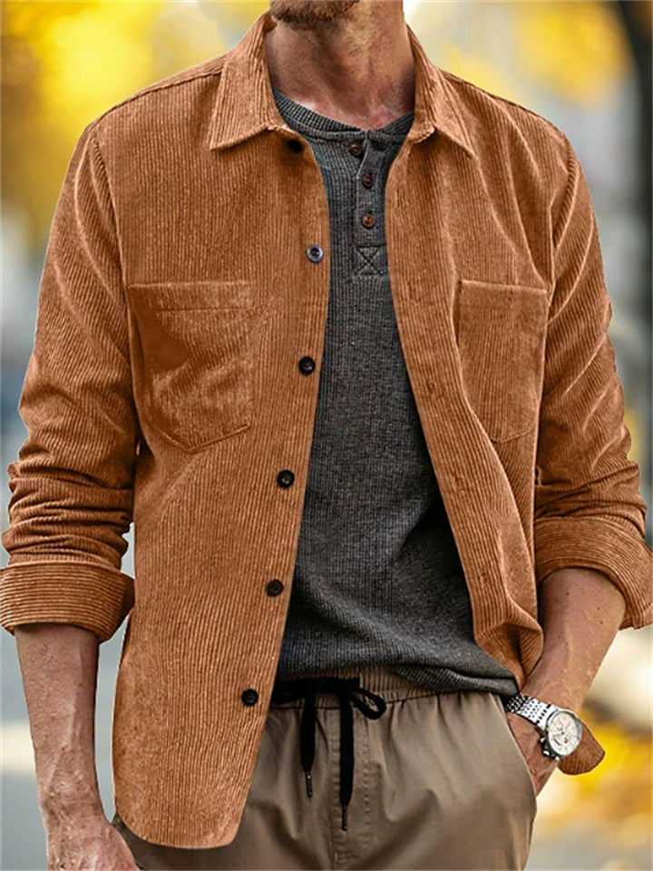 Men's Autumn Corduroy Long-sleeved Casual Pocket Lapel Jackets