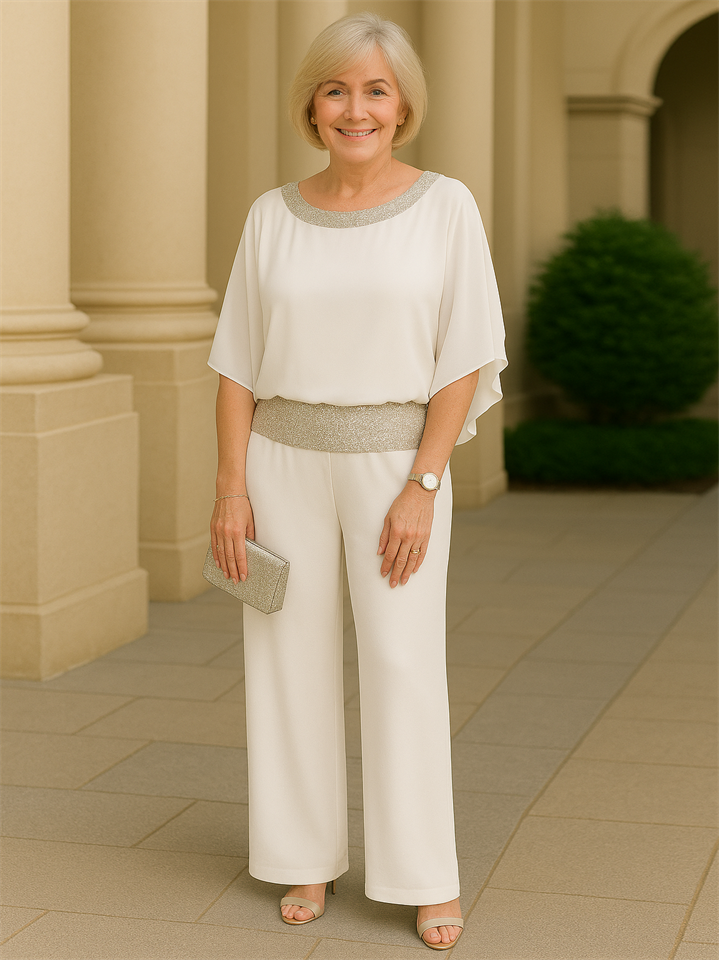 Women's Casual Sequin Patchwork BatWing Sleeve Top & Pants Set