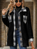 Women's Autumn Trendy Fleece Plaid Patchwork Long Sleeve Lapel Coat