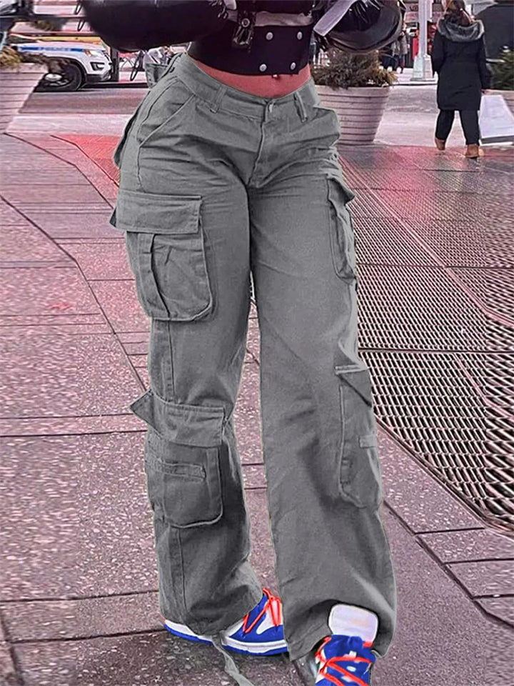 Women's High-Waist Cargo Pants with Multi-Pockets