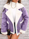 Women's Winter Trendy Contrast Color Patchwork Lapel Single Breasted Coats