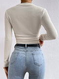 ‌Women's Sexy Long Sleeve Waffle Knit Slim Fit Shirts