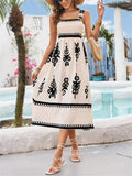 Women's Holiday Style Contrast Color Print Square Strap Dress