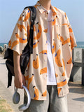 Unisex Hawaii Style Cartoon Printed Button Up Half Sleeve Beach Shirts