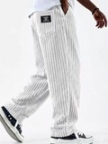 Men Retro Baggy Loose Fit Casual Elastic Waist Corduroy Pants