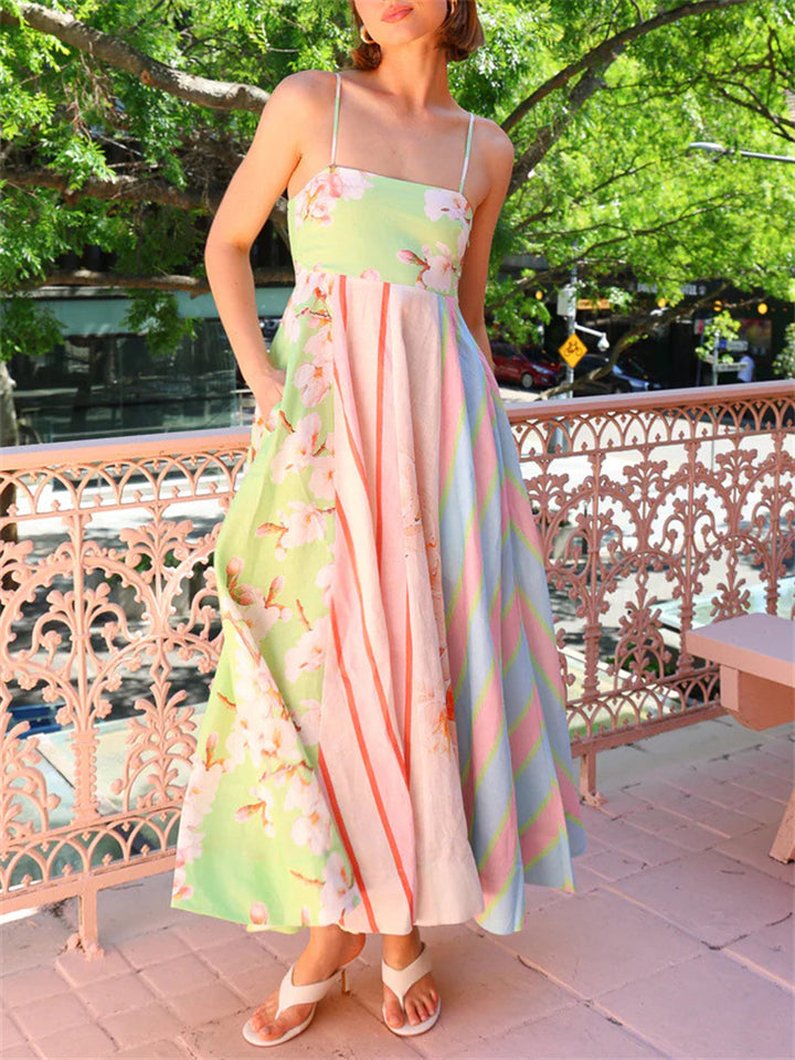 Women's Trendy Painting Style Print Big Hem Strap Dress