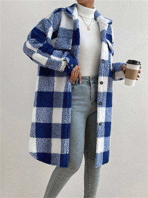 Women's Chic Plaid Print Warm Plush Long Coat