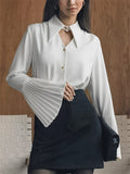 Women's Retro White Ruffled Sleeve Straight Point Collar Blouses