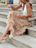 Women's Sweet Layered Pleated Long Cake Skirt